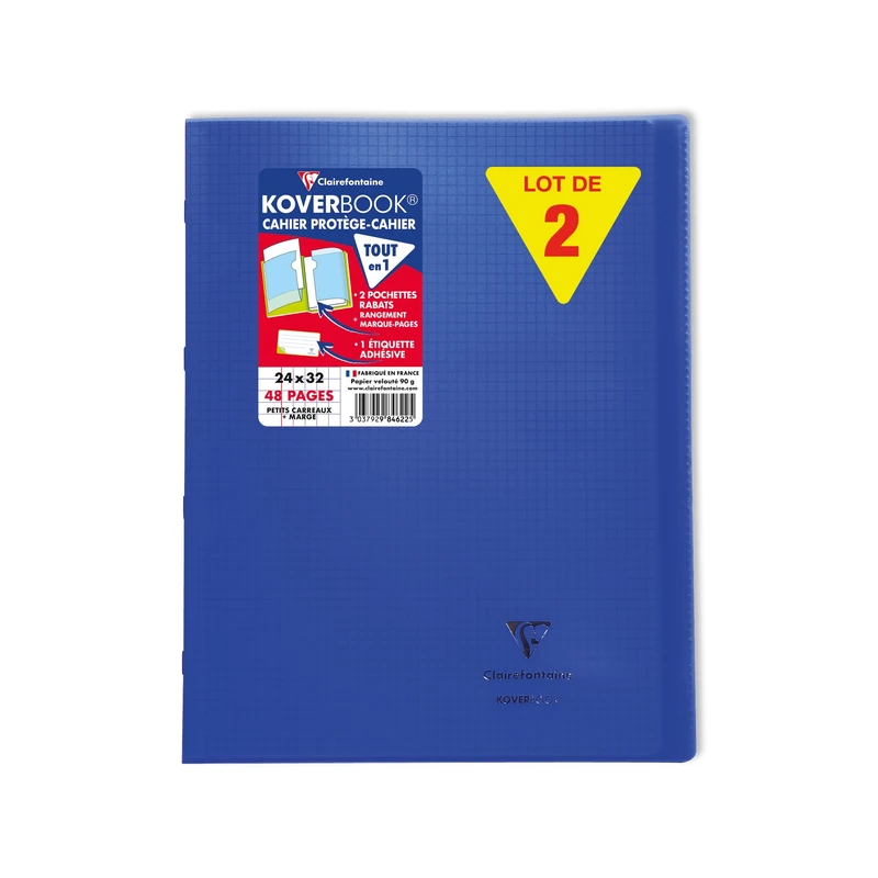Clairefontaine 984622C A Pack of 10 Stapled Notebooks Koverbook Marine Blue - 24x32 cm - 48 Pages Small Squares with Margin - White Paper 90 g - Polypro Cover
