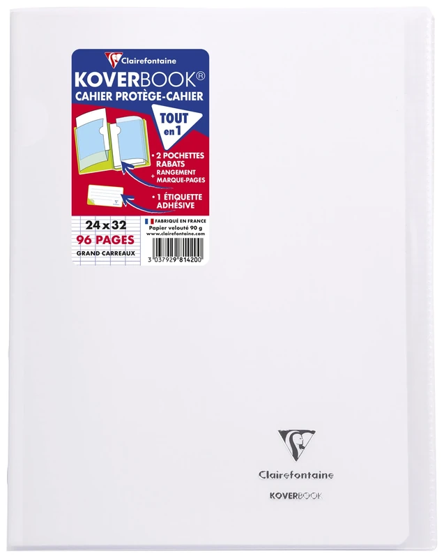 Clairefontaine 981420SC - A Set of 10 Stapled Notebooks Koverbook Colourless - Dimensions: 24x32 cm - 96 Seyes Ruled Pages - White Paper 90 g - Polypro Cover