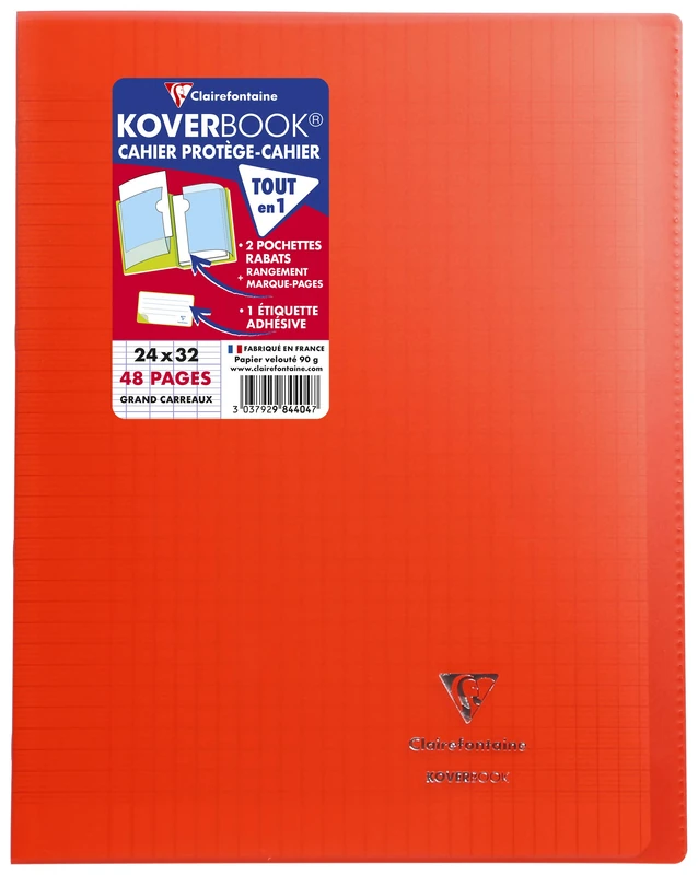 Clairefontaine 984404C - One Pack of 10 Red Koverbook Stapled Notebooks - Dimensions: 24x32 cm - 48 Seyes Ruled Pages - White Paper 90 g - Polypro Cover