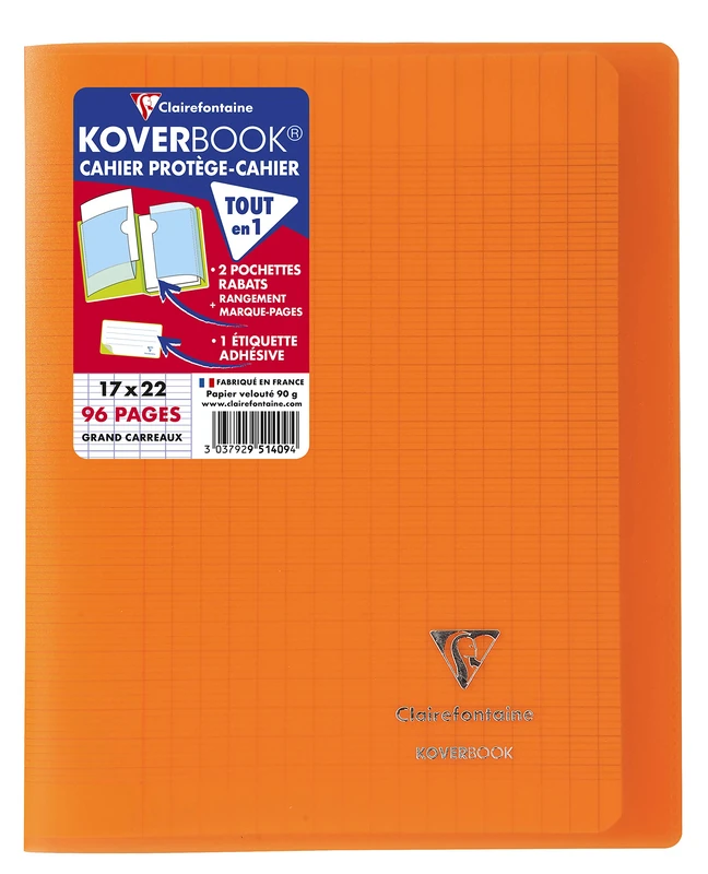 Clairefontaine 951409C - One Set of 10 Orange Koverbook Stapled Notebooks - Dimensions: 17x22 cm - 96 Seyes Ruled Pages - White Paper 90 g - Polypro Cover