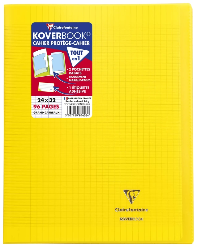 Clairefontaine 981406C - A Set of 10 Yellow Koverbook Stapled Notebooks - Dimensions: 24x32 cm - 96 Seyes Ruled Pages - White Paper 90 g - Polypro Cover