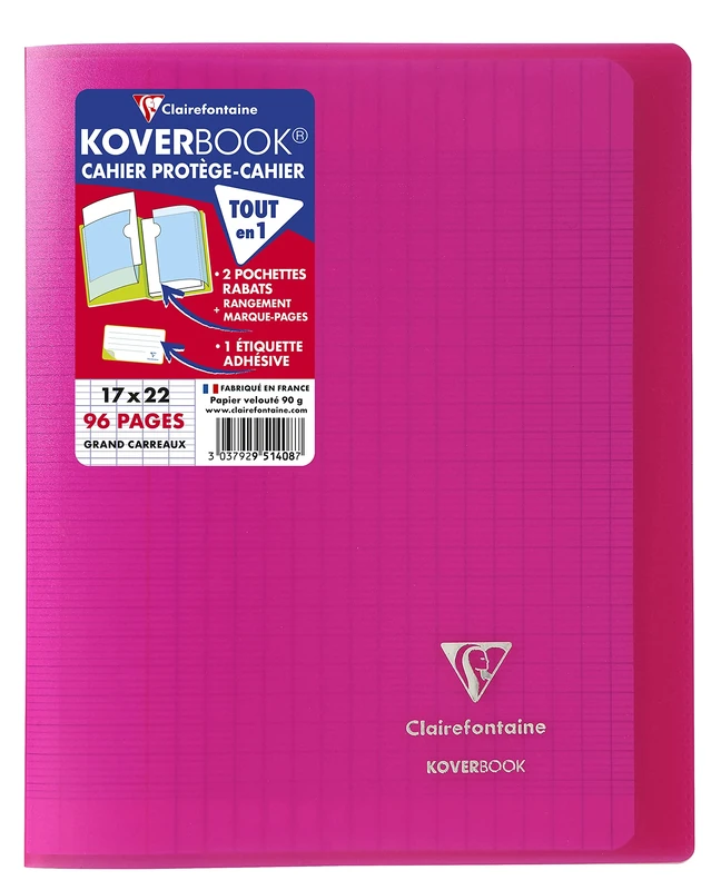 Clairefontaine 951408C - One Pack of 10 Stapled Notebooks Koverbook Roses - Dimensions: 17x22 cm - 96 Seyes Ruled Pages - White Paper 90 g - Polypro Cover