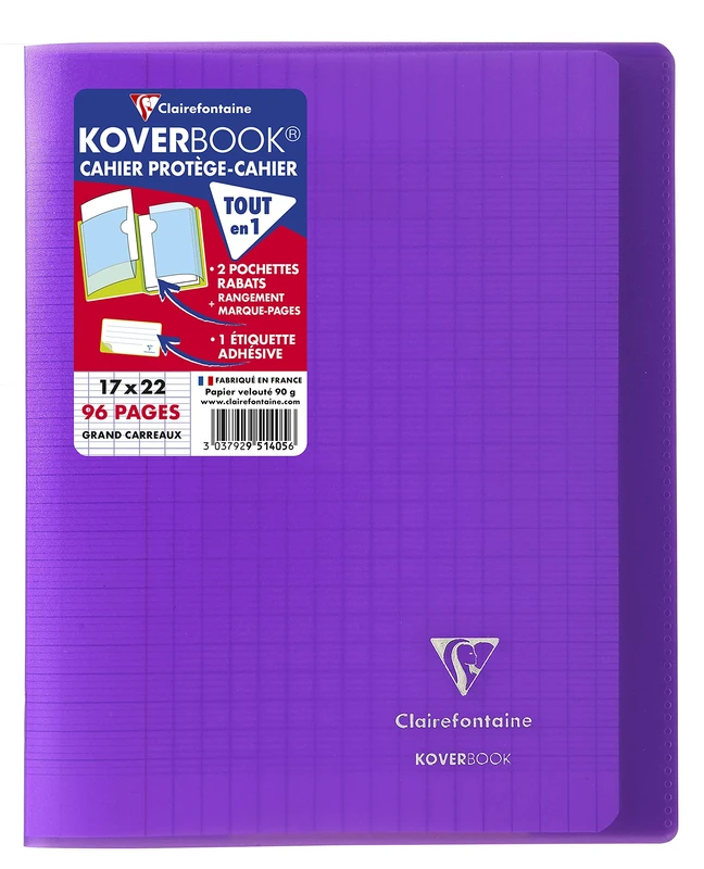 Clairefontaine 951405C - One Pack of 10 Stapled Notebooks Koverbook Violet - Dimensions: 17x22 cm - 96 Seyes Ruled Pages - White Paper 90 g - Polypro Cover