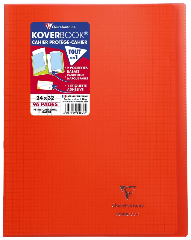 Clairefontaine 981604C - One Set of 10 Red Koverbook Stapled Notebooks - 24x32 cm - 96 Small Square Pages with Margin - White Paper 90 g - Polypro Cover