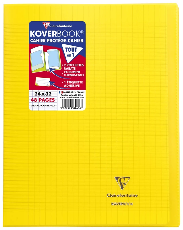 Clairefontaine 984406C - A Set of 10 Yellow Koverbook Stapled Notebooks - Dimensions: 24x32 cm - 48 Seyes Ruled Pages - White Paper 90 g - Polypro Cover