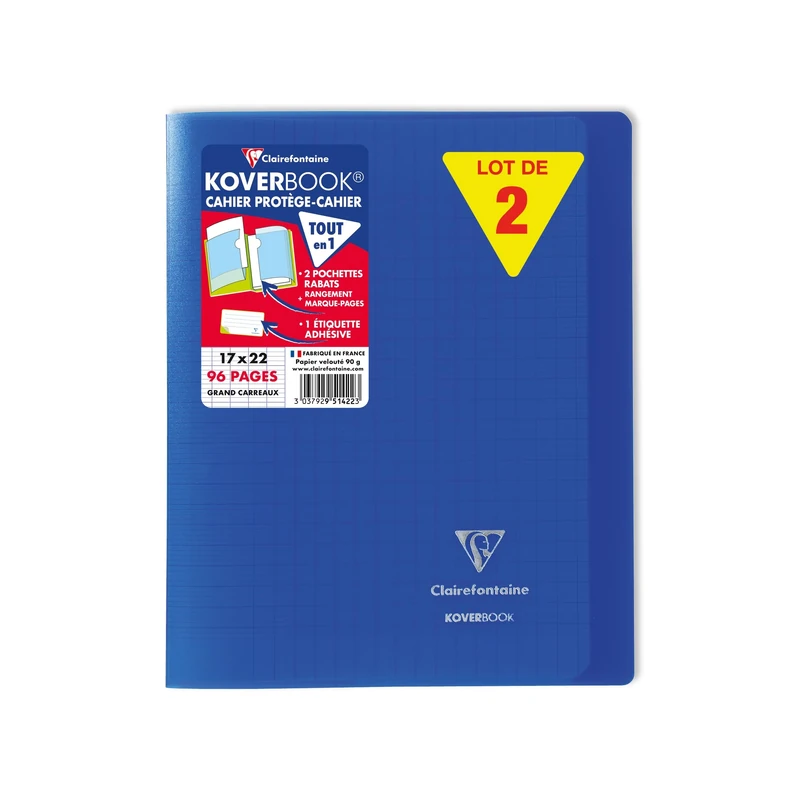 Clairefontaine 951422C - One Pack of 10 Stapled Notebooks Koverbook Bleus Marines - Size: 17x22 cm - 96 Seyes Ruled Pages - White Paper 90 g - Polypro Cover
