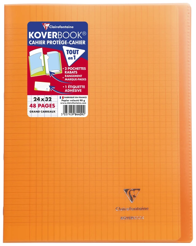 Clairefontaine 984409C - One Set of 10 Orange Koverbook Stapled Notebooks - Dimensions: 24x32 cm - 48 Seyes Ruled Pages - White Paper 90 g - Polypro Cover