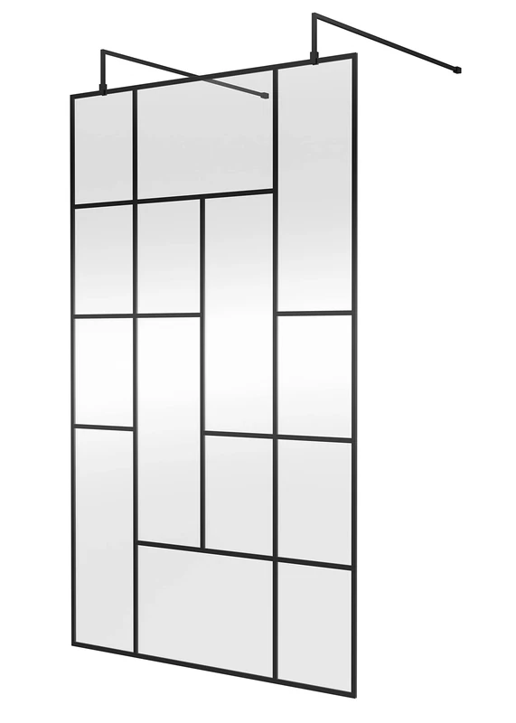 Hudson Reed BFAFB12 Abstract Modern Bathroom 'Shower Shield' Coated Framed Free Standing 8mm Toughened Safety Glass Wetroom Screen with 2 Support Arms, 1200mm, Matt Black