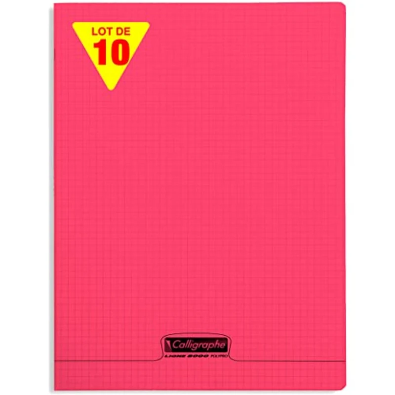 Calligraphe 18383C A Set of 10 Red Stapled Notebooks (a Clairefontaine Brand) - 24x32 cm - 96 Small Squares Pages - White Paper 90 g - Transparent Polypro Cover