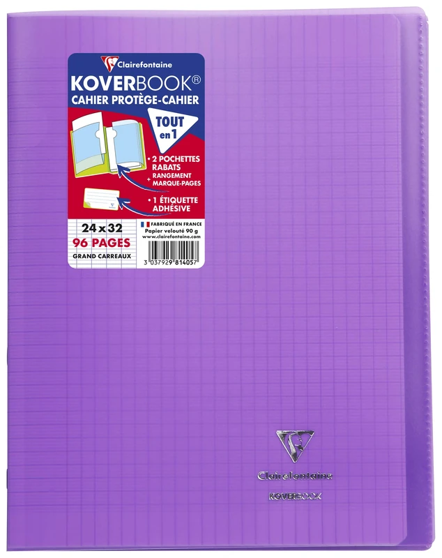 Clairefontaine 981405C - One Pack of 10 Stapled Notebooks Koverbook Violets - Dimensions: 24x32 cm - 96 Seyes Ruled Pages - White Paper 90 g - Polypro Cover