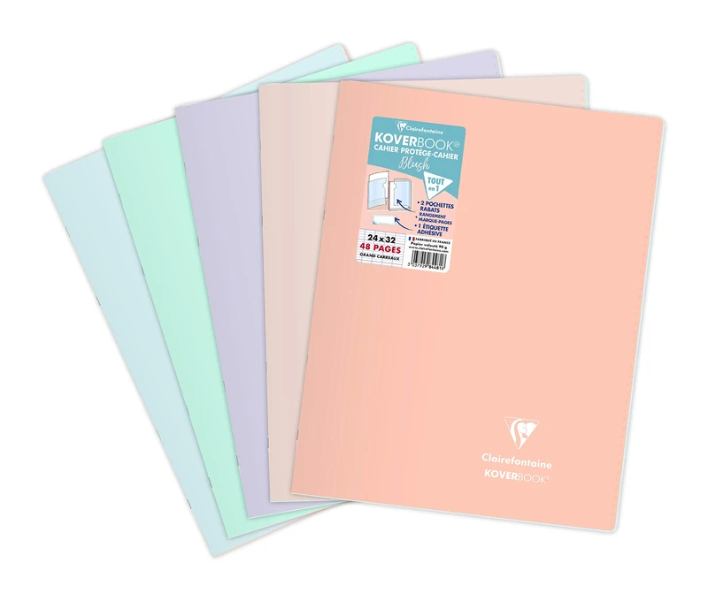 Clairefontaine 984481C A Pack of 10 Stapled Notebooks Koverbook Blush - 24x32 cm - 48 Seyes Ruled Pages - White Paper 90 g - Polypro Cover Random Colours