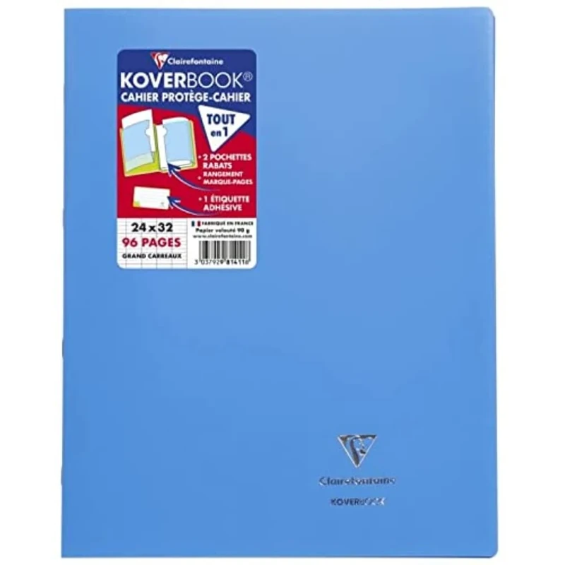 Clairefontaine 981413C A Set of 10 Green Koverbook Stapled Notebooks - 24x32 cm - 96 Seyes Ruled Pages - White Paper 90 g - Opaque Recycled Polypro Cover