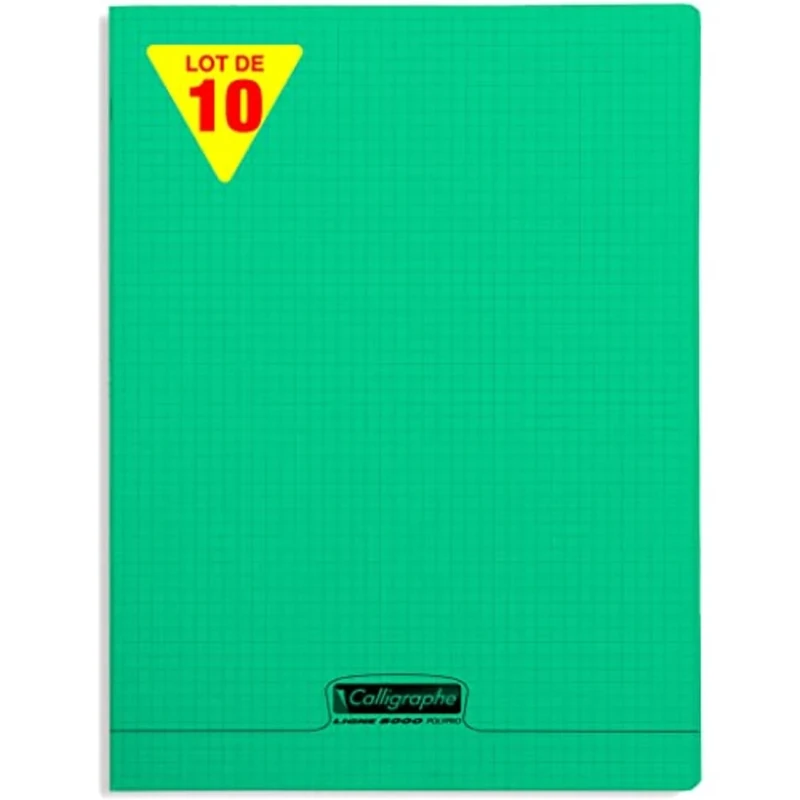 Calligraphe 18385C A Set of 10 Green Stapled Notebooks (a Clairefontaine Brand) - 24x32 cm - 96 Small Squares Pages - White Paper 90 g - Transparent Polypro Cover