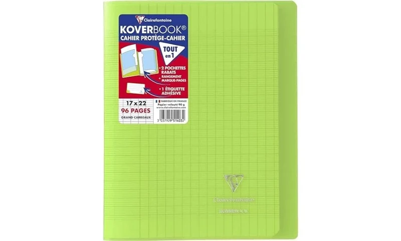 Clairefontaine 951403C - One Set of 10 Green Koverbook Stapled Notebooks - Dimensions: 17x22 cm - 96 Seyes Ruled Pages - White Paper 90 g - Polypro Cover