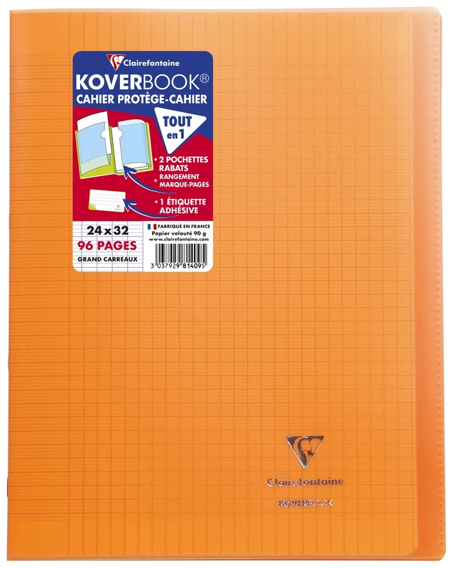 Clairefontaine 981409C - A Set of 10 Orange Koverbook Stapled Notebooks - Dimensions: 24x32 cm - 96 Seyes Ruled Pages - White Paper 90 g - Polypro Cover