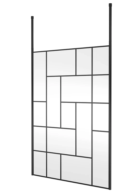 Hudson Reed BFCPB14 Abstract Modern Bathroom 'Shower Shield' Coated Framed Free Standing 8mm Toughened Safety Glass Wetroom Screen with 2 Ceiling Posts, 1400mm, Matt Black