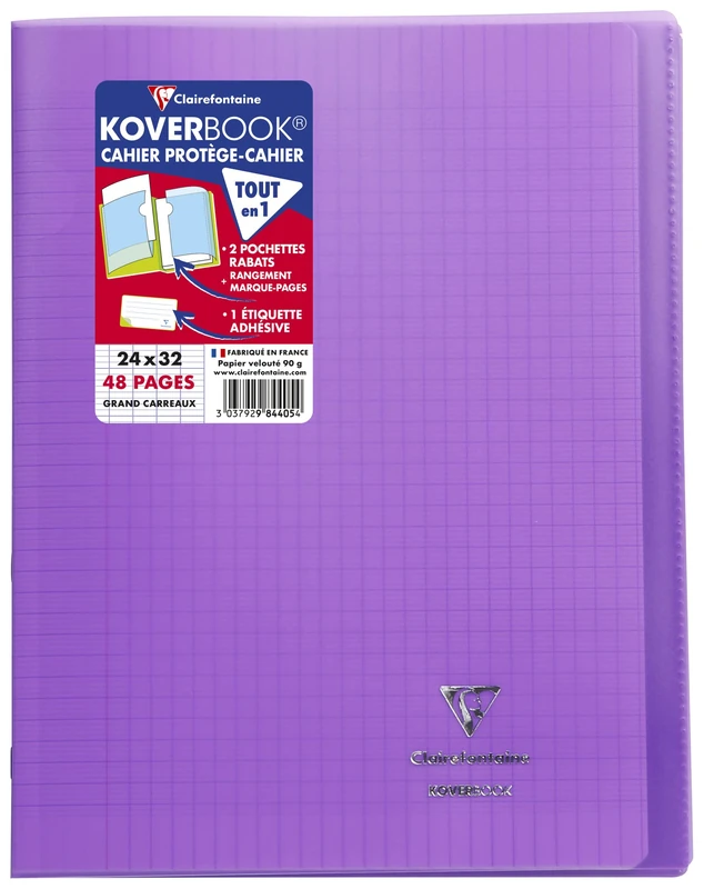 Clairefontaine 984405C - One Pack of 10 Stapled Notebooks Koverbook Violets - Dimensions:24x32 cm - 48 Seyes Ruled Pages - White Paper 90 g - Polypro Cover