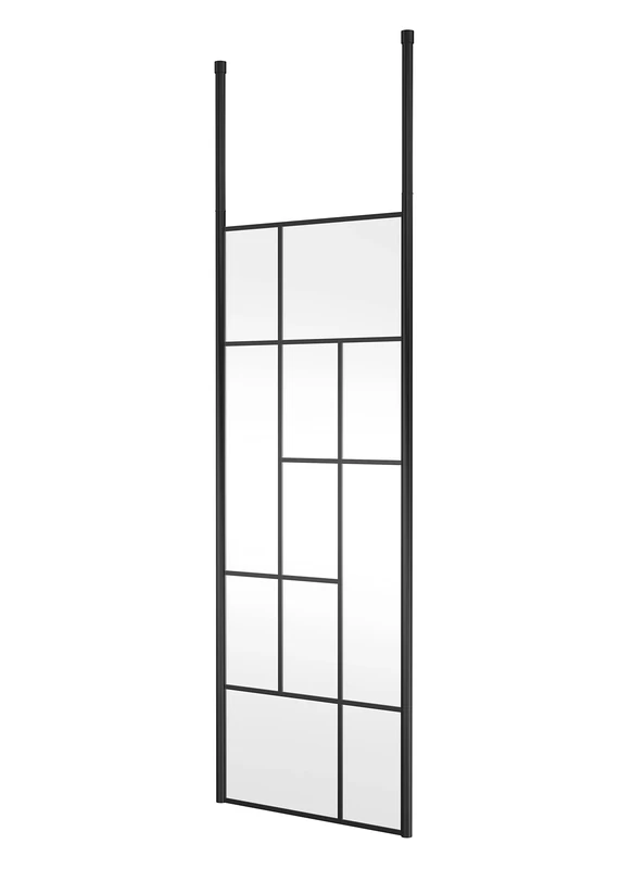 Hudson Reed BFCPB076 Abstract Modern Bathroom 'Shower Shield' Coated Framed Free Standing 8mm Toughened Safety Glass Wetroom Screen with 2 Ceiling Posts, 760mm, Matt Black