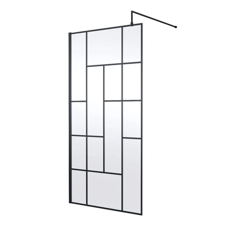 Hudson Reed WRSFB10 Abstract Modern Bathroom 'Shower Shield' Coated Framed Wall Fixed 8mm Toughened Safety Glass Wetroom Screen with Support Arm, 1000mm, Matt Black