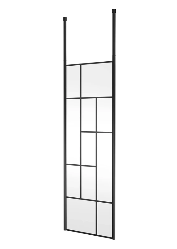 Hudson Reed BFCPB070 Abstract Modern Bathroom 'Shower Shield' Coated Framed Free Standing 8mm Toughened Safety Glass Wetroom Screen with 2 Ceiling Posts, 700mm, Matt Black