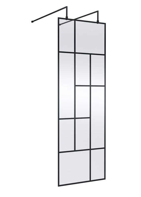 Hudson Reed BFAFB070 Abstract Modern Bathroom 'Shower Shield' Coated Framed Free Standing 8mm Toughened Safety Glass Wetroom Screen with 2 Support Arms, 700mm, Matt Black