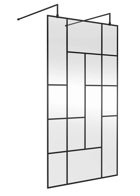 Hudson Reed BFAFB11 Abstract Modern Bathroom 'Shower Shield' Coated Framed Free Standing 8mm Toughened Safety Glass Wetroom Screen with 2 Support Arms, 1100mm, Matt Black