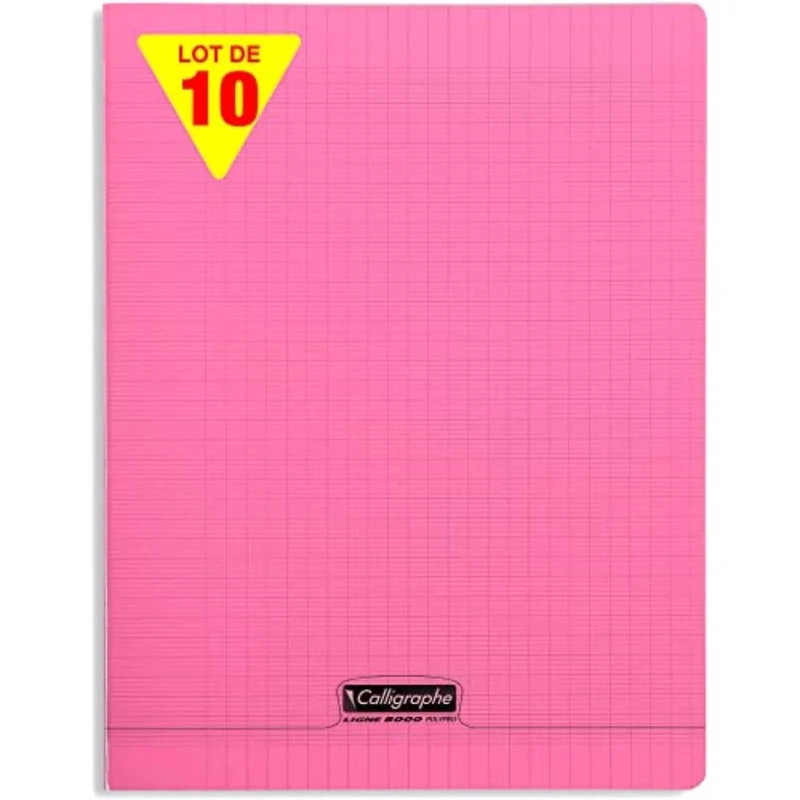 Calligrapher 18181C A Set of 10 Pink Stapled Notebooks (a Clairefontaine Brand) - 24x32 cm - 96 Seyes Tricolore Pages - 90 g White Paper - Transparent Polypro Cover