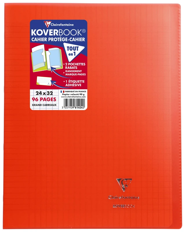 Clairefontaine 981404C - One Set of 10 Red Koverbook Stapled Notebooks - Dimensions: 24x32 cm - 96 Seyes Ruled Pages - White Paper 90 g - Polypro Cover