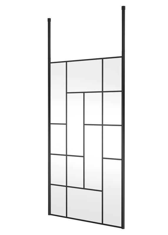 Hudson Reed BFCPB11 Abstract Modern Bathroom 'Shower Shield' Coated Framed Free Standing 8mm Toughened Safety Glass Wetroom Screen with 2 Ceiling Posts, 1100mm, Matt Black