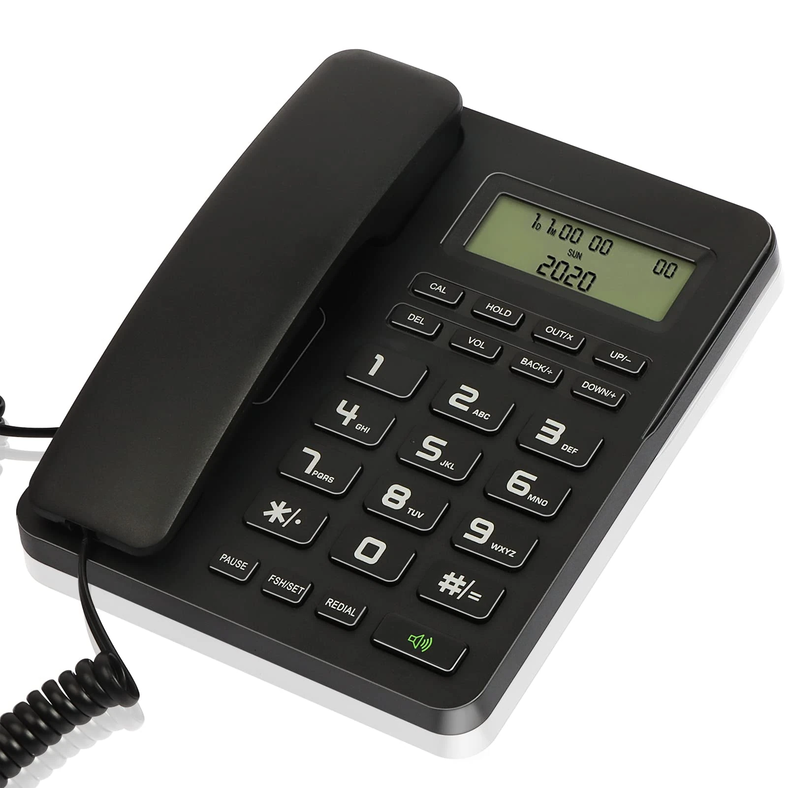 Corded Landline Phones for Home/Office, Desk Corded Telephone with Display and Adjustable Volume, Support Music on Hold, Speakerphone, DND and Calculator Function, Uvital House Phone (Black)