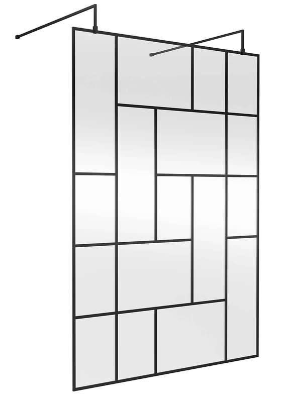 Hudson Reed BFAFB14 Abstract Modern Bathroom 'Shower Shield' Coated Framed Free Standing 8mm Toughened Safety Glass Wetroom Screen with 2 Support Arms, 1400mm, Matt Black