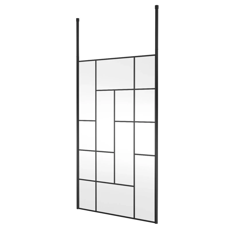 Hudson Reed BFCPB12 Abstract Modern Bathroom 'Shower Shield' Coated Framed Free Standing 8mm Toughened Safety Glass Wetroom Screen with 2 Ceiling Posts, 1200mm, Matt Black