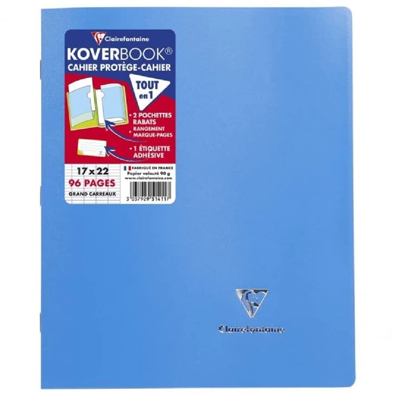 Clairefontaine 951413C A Set of 10 Green Koverbook Stapled Notebooks - 17x22 cm - 96 Seyes Ruled Pages - White Paper 90 g - Opaque Recycled Polypro Cover