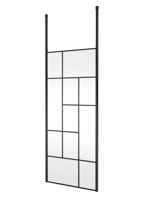 Hudson Reed BFCPB090 Abstract Modern Bathroom 'Shower Shield' Coated Framed Free Standing 8mm Toughened Safety Glass Wetroom Screen with 2 Ceiling Posts, 900mm, Matt Black