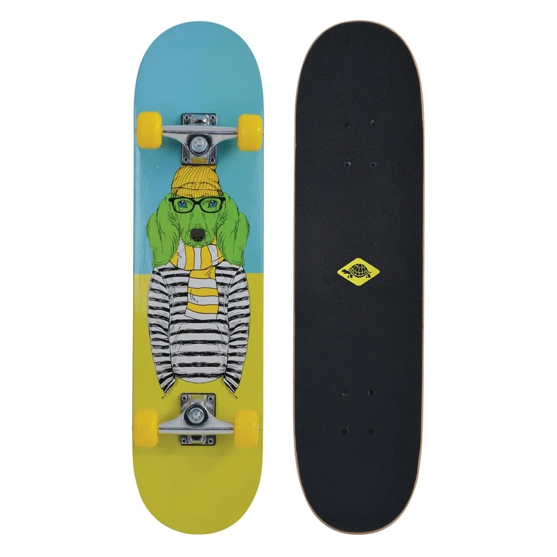 Schildkröt Skateboard Kicker 31", Deck with Great Beginner Features, Concave Deck with Double Kick and Grip Tape, ABEC5 Ball Bearings, Design: Green Dog, 510604
