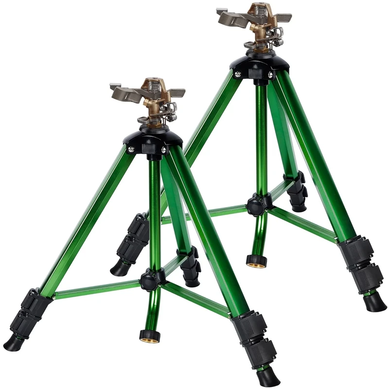Biswing Impact Sprinkler Head on Tripod Base, Heavy Duty Lawn Sprinkler, 360 Degree Large Area Irrigation, Brass Sprinkler Nozzle & Solid Alloy Metal Extension Legs Flip Locks, 2 Pack