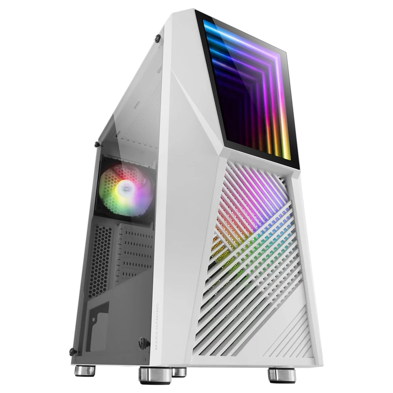 Mars Gaming MC777W, Gaming PC Case, Infinity Mirror ARGB, Tempered Glass, 2x Fan Chroma ARGB, White