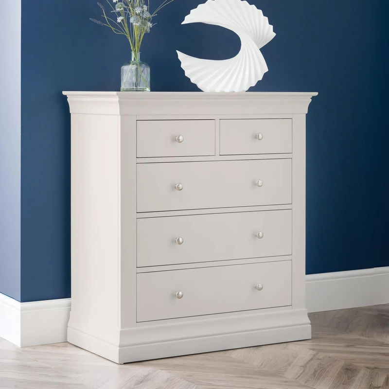 Julian Bowen Clermont 3+2 Drawer Chest, Light Grey