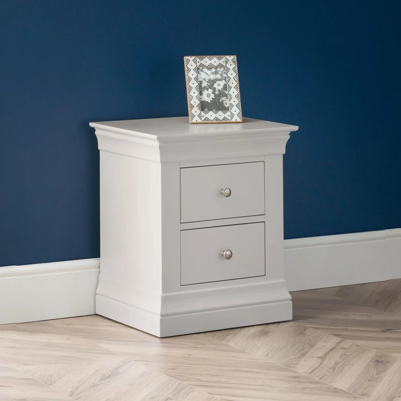 Julian Bowen Clermont 2 Drawer Bedside Table - Light Grey - Elegant and Practical Bedroom Storage