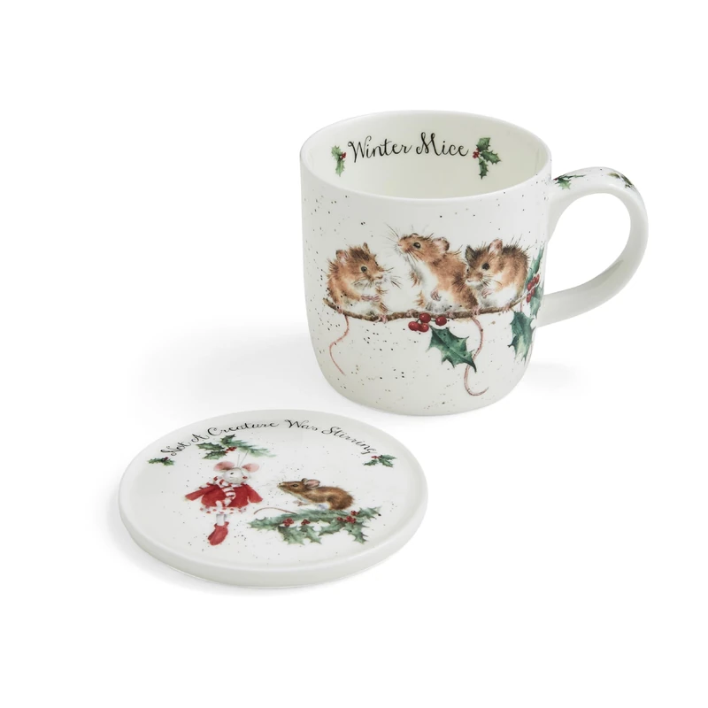 Wrendale Designs - 'Winter Mice' Mug and Coaster Set - Image 1