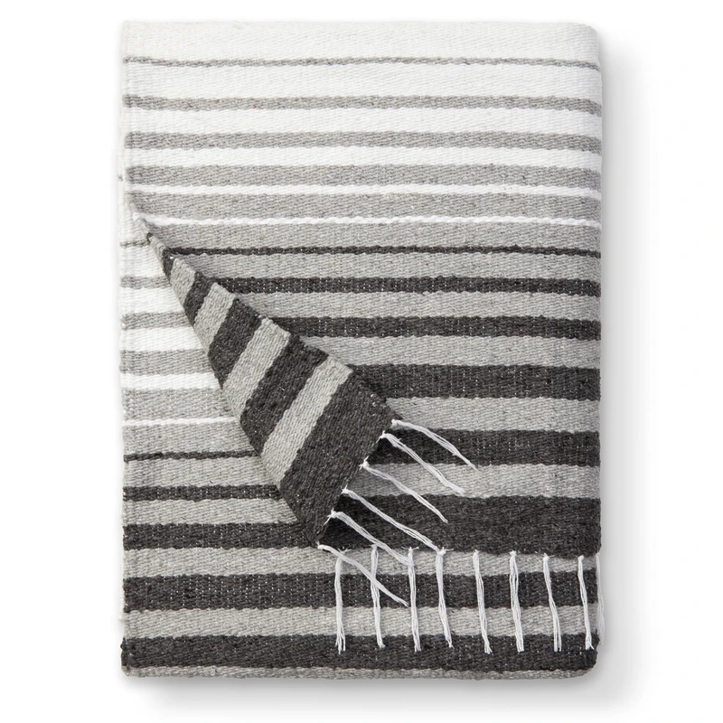 Gray Mexican Blanket by Laguna Beach Textile Co - Beach, Yoga, Camping, or Decorative Throw Blanket - Traditional Handmade Serape - Gray Tulum
