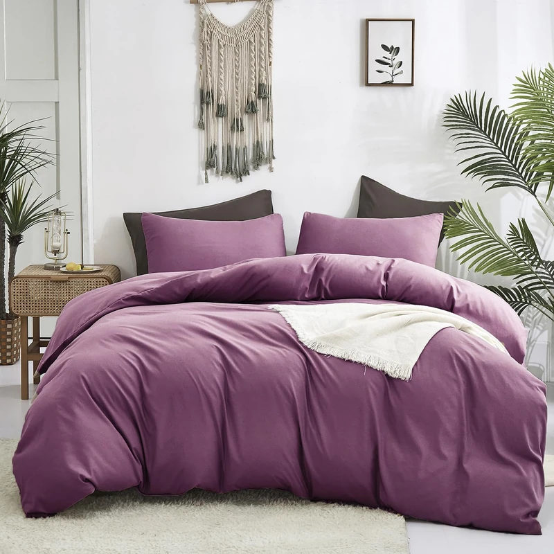 Luxlovery Purple Comforter Set King Pale Mauve Bedding Comforter Set Dusty Purple Modern Elegant Solid Bed Blanket Soft Breathable Lilac Blanket Quilts 3 Piece Bedding Set for Women