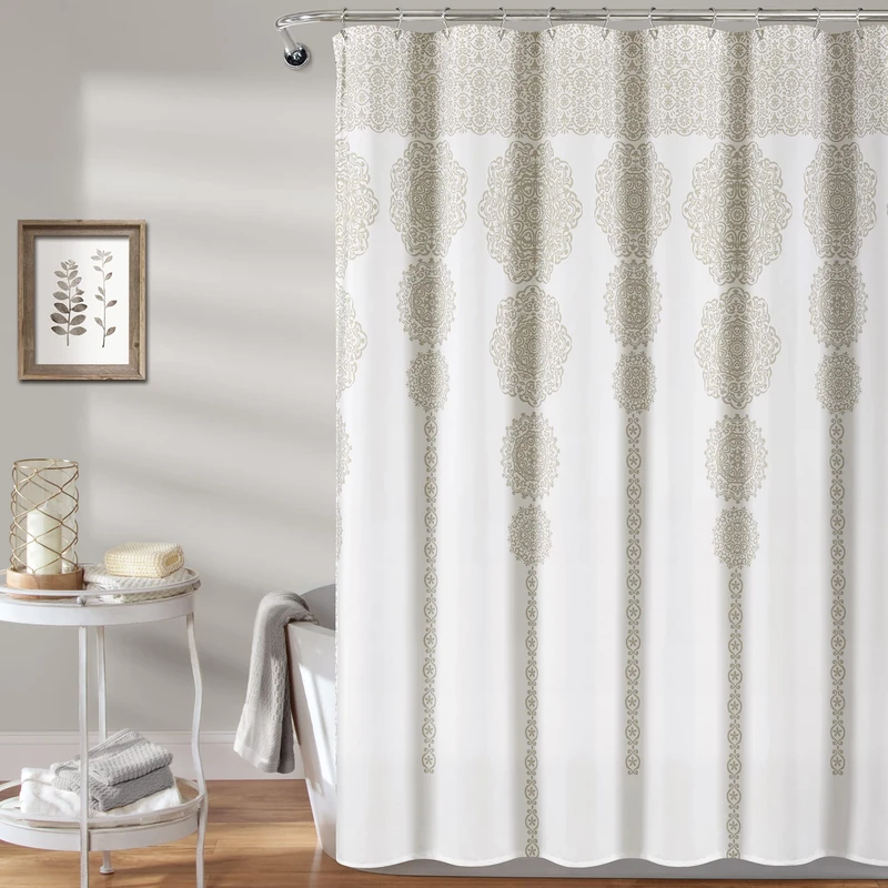 Lush Decor Stripe Medallion Shower Curtain, 72" x 72", Neutral