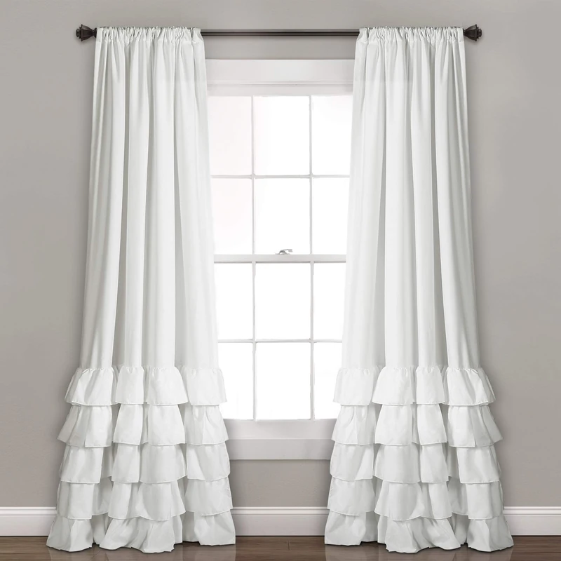 Lush Decor Allison Ruffle Window Curtain Panel Pair, 108" Long x 40" Wide, White