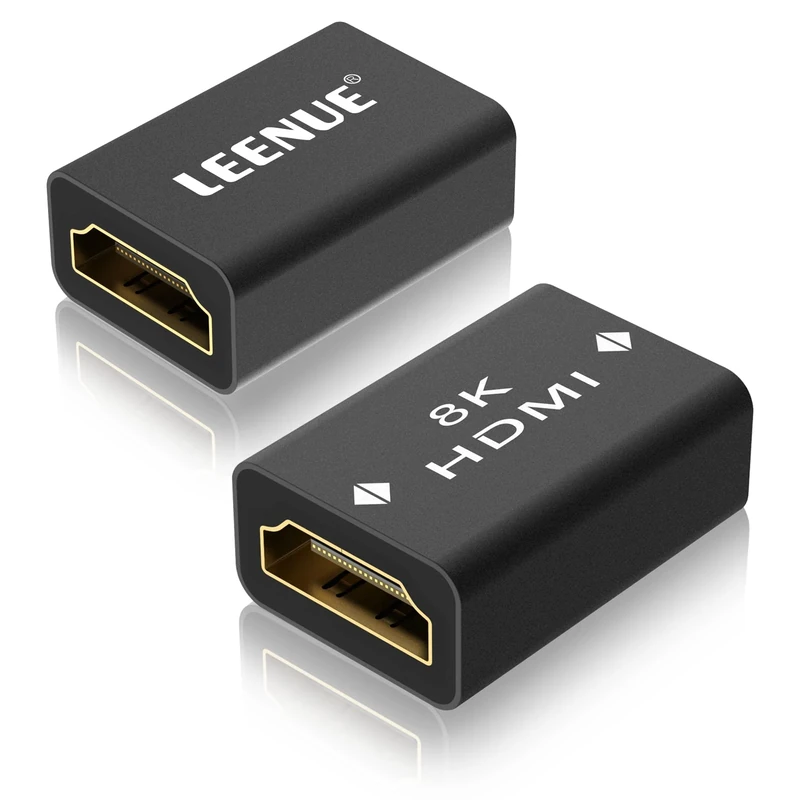 LEENUE HDMI Coupler 8K, HDMI 2.1 Female to Female Adapter, HDMI Connector, Support 3D 8K@60Hz/4K@120Hz UHD HDR eARC for Laptop, HDTV, PC, Monitor, Cinema, 2 Pack
