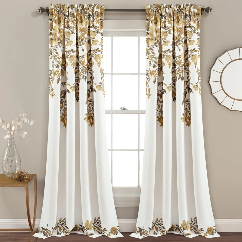 Lush Decor Tanisha Light Filtering Window Curtain Panel Pair, 84" Long x 52" Wide, Neutral & Gray