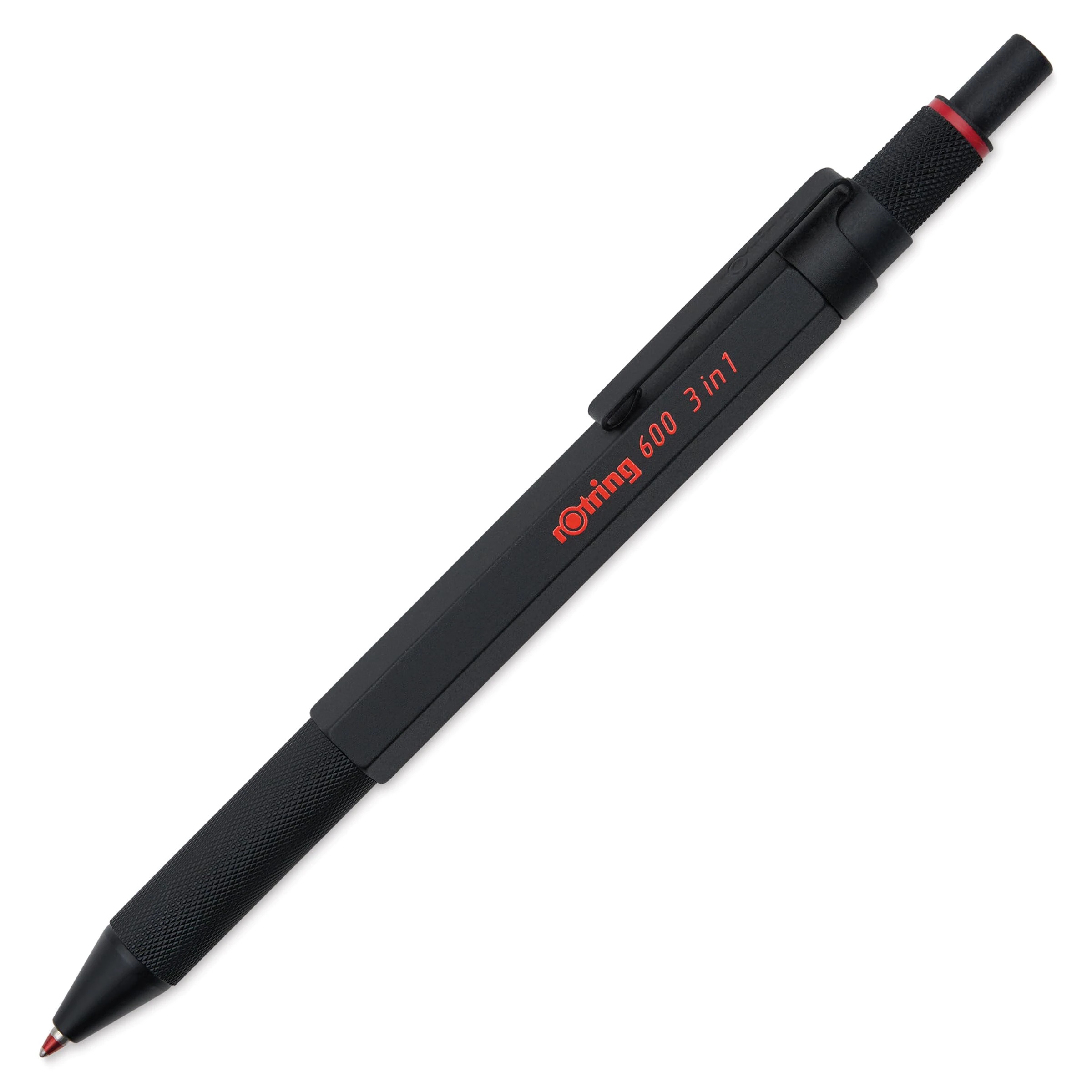 rOtring 600 3-in-1 Multicolour Pen and Mechanical Pencil | Black & Red Ballpoint Pen Tips | 1 Mechanical Pencil Tip (0.5mm) | Black Barrel