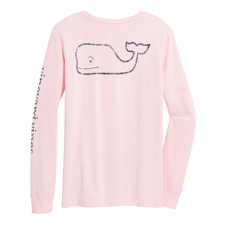 Vineyard Vines Women's Whale Pocket Vintage Long Sleeve T-Shirt, Flamingo, Large