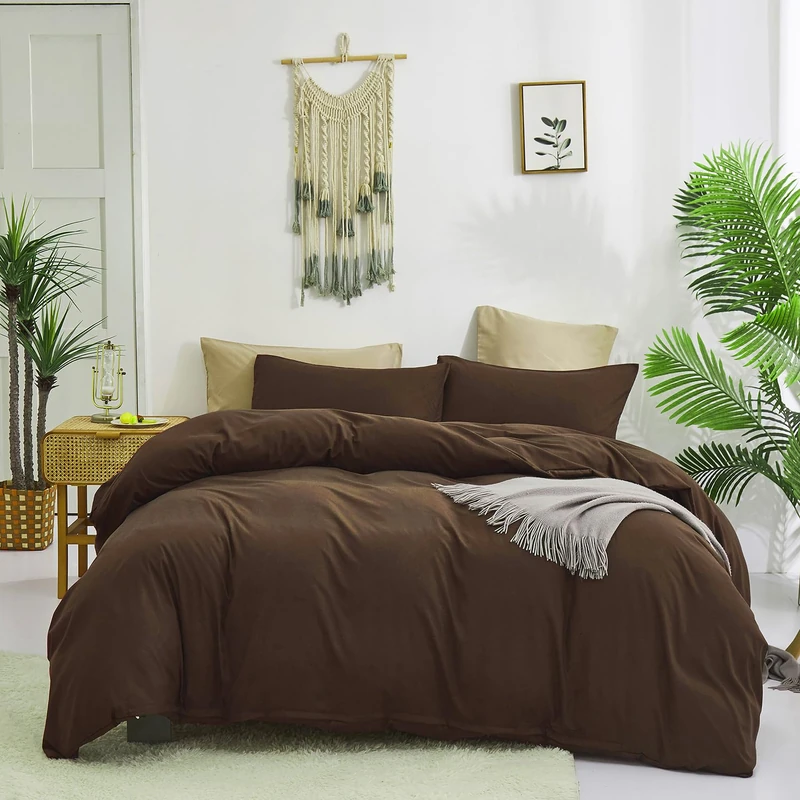 karever Chestnut Brown Comforter Set Twin Coffee Color Bedding Set 3 Pieces Solid Color Blanket Set Queen