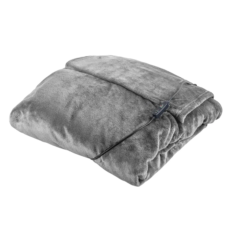 Carmen C81149GRY Heated Wearable Blanket / Throw, Heat Element in the Pocket for Warmth, Washable with 4 Heat Settings, 90 min Automatic Timer, Detachable Controller, Product Size p183 x 155cm, Grey